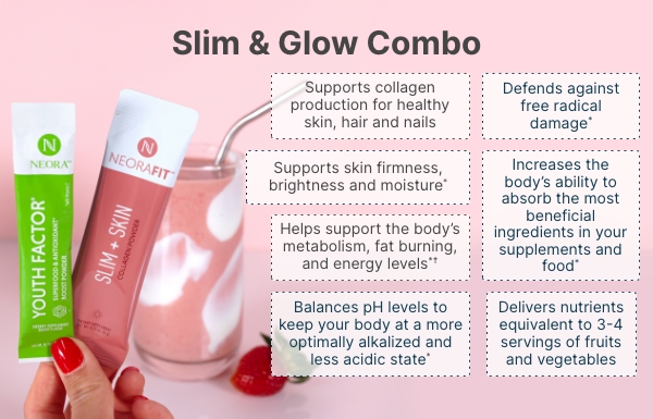 NeoraFit Slim + Glow Collagen Powder and Youth Factor Superfood & Antioxidant Boost Powder benefits